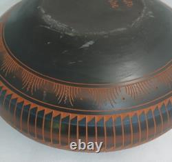 Large Signed P White Native American Navajo Etched Red Clay Seed Vase