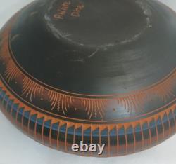 Large Signed P White Native American Navajo Etched Red Clay Seed Vase