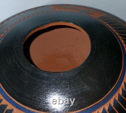 Large Signed P White Native American Navajo Etched Red Clay Seed Vase