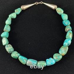 Large Vintage Native American Natural Blue Turquoise Nugget Beaded Necklace A127