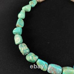 Large Vintage Native American Natural Blue Turquoise Nugget Beaded Necklace A127