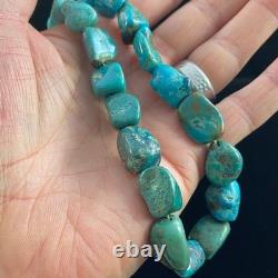 Large Vintage Native American Natural Blue Turquoise Nugget Beaded Necklace A127