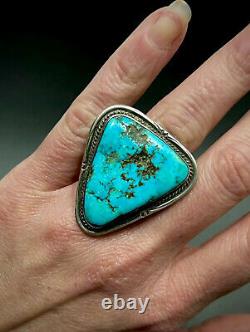 Large Vintage Navajo Native American Sterling Silver Turquoise Ring STUNNING