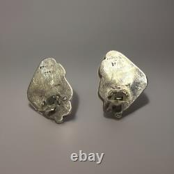 Large Vtg Navajo Native American Sterling Silver & Turquoise Clip On Earrings