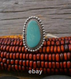 Large Women's Native American Navajo Sterling Silver Turquoise Ring Size 8
