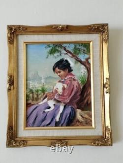 Leonard Borman Native American Navajo Girl with a goat large painting +2 small