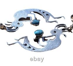 Les Baker Navajo Sterling Silver Earrings with Turquoise 2 Rare