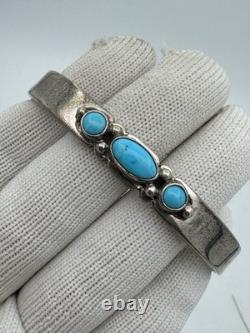 Livingston Navajo Native American Sterling Blue Turquoise Cuff Bracelet