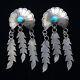 Long 3 Native American Navajo Turquoise Concho Pierced Earring Feather Dangles