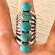 Long 5 Stone Navajo Ring Sz 8 Sterling Signed Yazzie Turquoise Native American