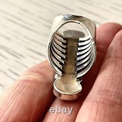 Long 5 Stone Navajo Ring Sz 8 Sterling Signed Yazzie Turquoise Native American