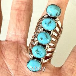 Long 5 Stone Navajo Ring Sz 8 Sterling Thomas Yazzie Turquoise Native American