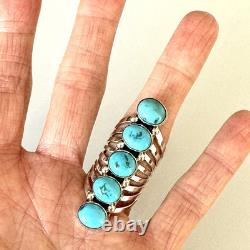 Long 5 Stone Navajo Ring Sz 8 Sterling Thomas Yazzie Turquoise Native American