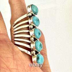 Long 5 Stone Navajo Ring Sz 8 Sterling Thomas Yazzie Turquoise Native American