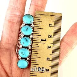 Long 5 Stone Navajo Ring Sz 8 Sterling Thomas Yazzie Turquoise Native American