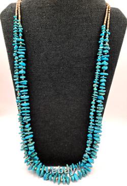 Long Cone Vintage Native American Navajo Turquoise Sterling Silver Necklace 31