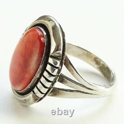 Lonnie Willie Navajo Orange Spiny Oyster Sterling Ring Size 6.5 Native American
