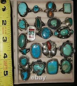 Lot of 20 Vintage Native American Terquoise Sterling Silver Rings