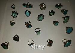 Lot of 20 Vintage Native American Terquoise Sterling Silver Rings