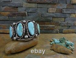 MAGNIFICENT! 105g NAVAJO 4 HI GRADE GEM TURQUOISE CUFF STERLING OLD PAWN HARVEY