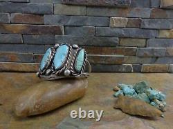 MAGNIFICENT! 105g NAVAJO 4 HI GRADE GEM TURQUOISE CUFF STERLING OLD PAWN HARVEY