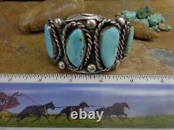 MAGNIFICENT! 105g NAVAJO 4 HI GRADE GEM TURQUOISE CUFF STERLING OLD PAWN HARVEY
