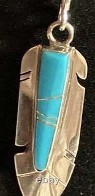 Mary Yazzie Navajo Handmade Sterling Inlay Turquoise Feather Necklace 22