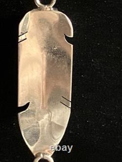 Mary Yazzie Navajo Handmade Sterling Inlay Turquoise Feather Necklace 22