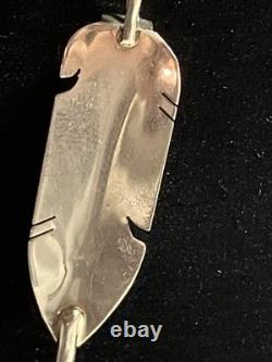 Mary Yazzie Navajo Handmade Sterling Inlay Turquoise Feather Necklace 22