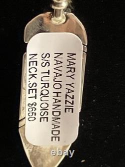Mary Yazzie Navajo Handmade Sterling Inlay Turquoise Feather Necklace 22