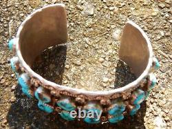 Men's Ronnie Hurley Navajo Cuff Bracelet Sterling Silver Turquoise Nuggets Stamp