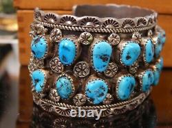 Men's Ronnie Hurley Navajo Cuff Bracelet Sterling Silver Turquoise Nuggets Stamp