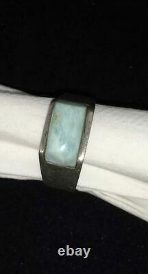 Mens Larimar Native American Navajo Sterling Silver Ring Set 12 01738