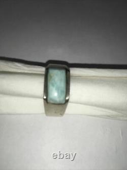 Mens Larimar Native American Navajo Sterling Silver Ring Set 12 01738