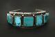 Mens Turquoise Stone Open Cuff Sterling Silver Native American Navajo Bracelet