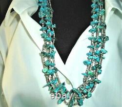 NATIVE AMERICAN NAVAJO OLD PAWN 5 STRAND TURQUOISE & HESHI NECKLACE 28 134g