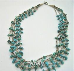 NATIVE AMERICAN NAVAJO OLD PAWN 5 STRAND TURQUOISE & HESHI NECKLACE 28 134g
