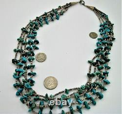 NATIVE AMERICAN NAVAJO OLD PAWN 5 STRAND TURQUOISE & HESHI NECKLACE 28 134g