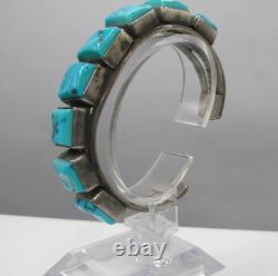 NATIVE AMERICAN NAVAJO SILVER & TURQUOISE CUFF BRACELET E H GREY 58.86 g