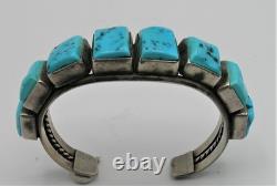 NATIVE AMERICAN NAVAJO SILVER & TURQUOISE CUFF BRACELET E H GREY 58.86 g