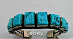 NATIVE AMERICAN NAVAJO SILVER & TURQUOISE CUFF BRACELET E H GREY 58.86 g