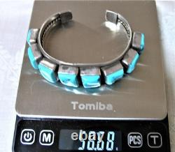 NATIVE AMERICAN NAVAJO SILVER & TURQUOISE CUFF BRACELET E H GREY 58.86 g