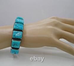 NATIVE AMERICAN NAVAJO SILVER & TURQUOISE CUFF BRACELET E H GREY 58.86 g