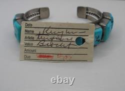 NATIVE AMERICAN NAVAJO SILVER & TURQUOISE CUFF BRACELET E H GREY 58.86 g