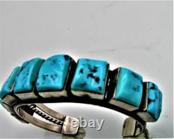 NATIVE AMERICAN NAVAJO SILVER & TURQUOISE CUFF BRACELET E H GREY 58.86 g