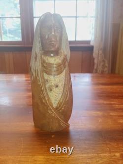NATIVE AMERICAN Navajo Alabaster CARVED STONE INDIAN by Artist ROLAND BEYALE'96