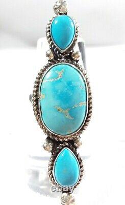 NAVAJO FRED FRANCIS 925 STERLING ELONGATED KINGMAN TURQUOISE SIZE 8.75 RING 9.1g