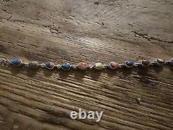 NAVAJO NATIVE AMERICAN Pink Dahlia Turquoise Bracelet With Adjustable Chain 925s