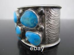 NAVAJO Native American KINGMAN Turquoise Cluster Cuff Bracelet