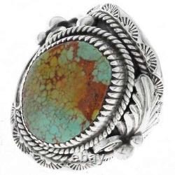NAVAJO Natural # 8 Spiderweb Turquoise Men's Ring Silver Big Boy Sizes 9 to 13